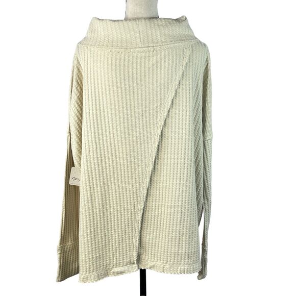 Free People Large Thermal Top Juicy Cowl Neck Split Back Long Sleeve Stone Cold - Picture 8 of 10
